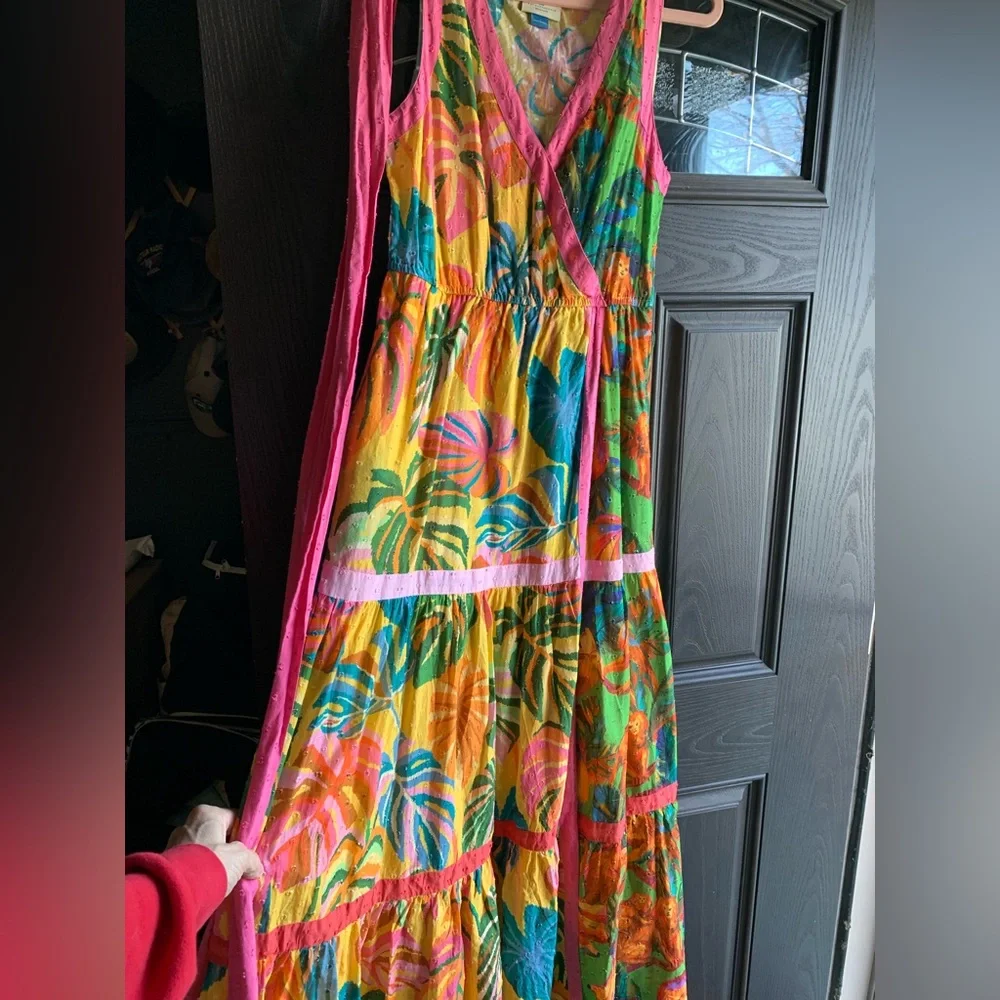 Vibrant Farm Rio by Anthropologie Palm wrap maxi dress - 100% Cotton. - Picture 2 of 16